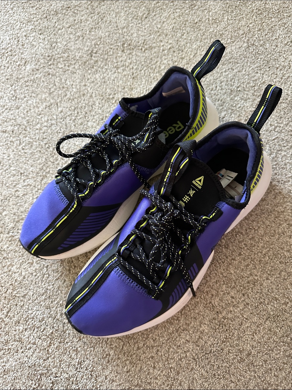 Reebok Men’s Purple, Black and Neon Yellow Running Sneakers